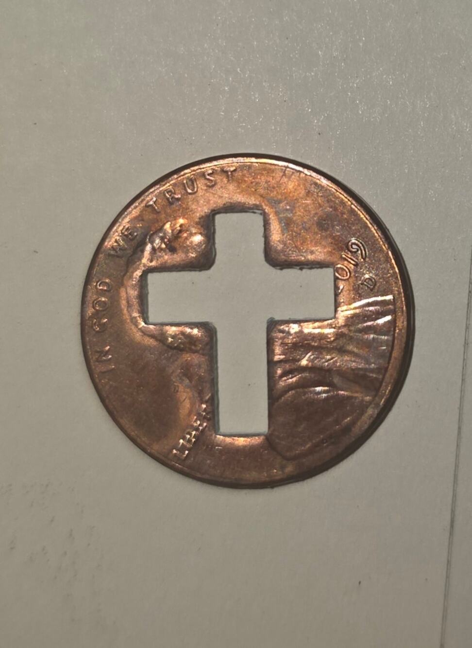 Cross penny cutout religious keepsake
